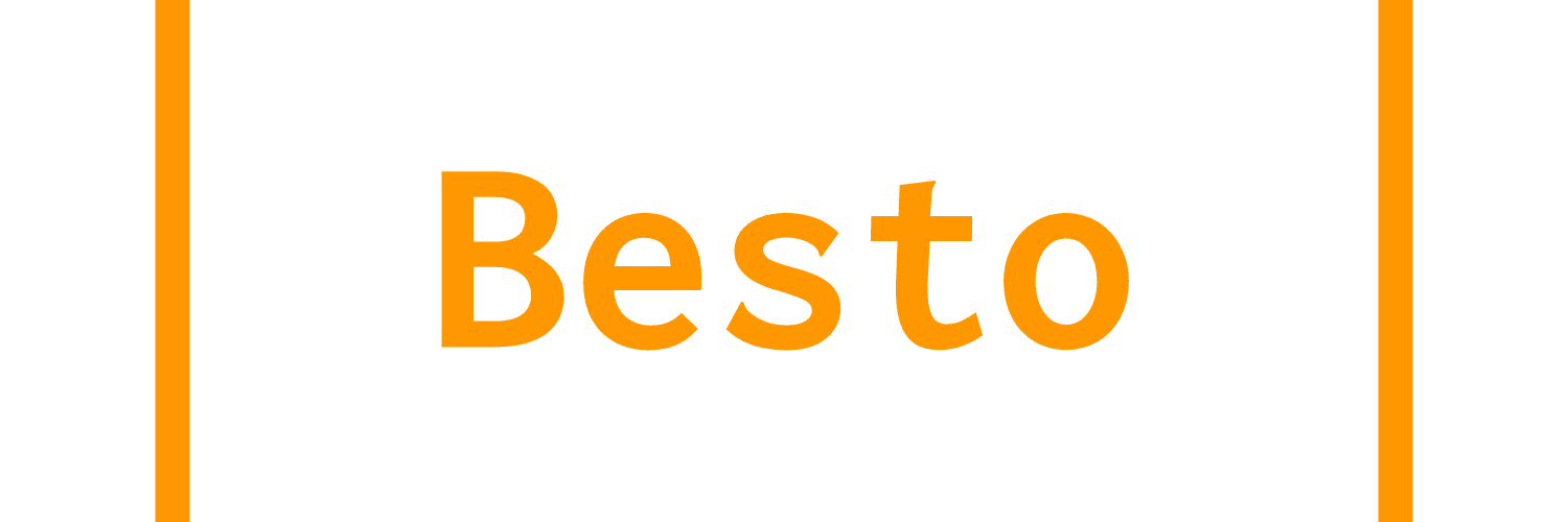 The Besto logo, which is the word 'Besto' in orange over a white background