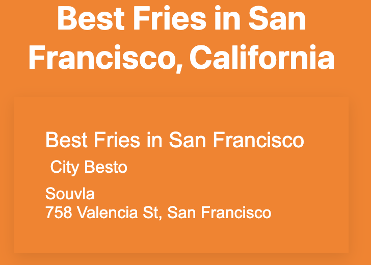 A screenshot of the results page for the search of best croissant in San Francisco. It shows results at the top with a place having the award for best Croissant.